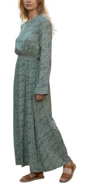 RAGA Tropical Green Floral Long Sleeve Blouson Maxi Dress Women’s Small thumbnail 1