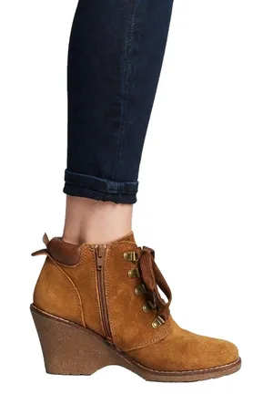 White Mountain W31258 Liberty - Tan / Chestnut Suede Lace-Up Wedge Ankle Bootie thumbnail 1