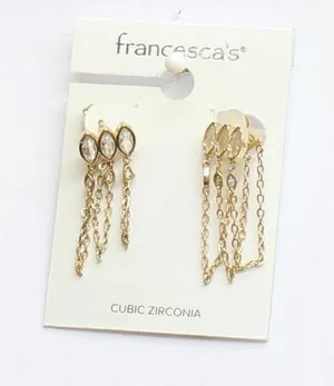 NWT Francesca's Zirconia Evening Chain Faux Hoop Post Earrings Gold Yellow 1.25" thumbnail 1