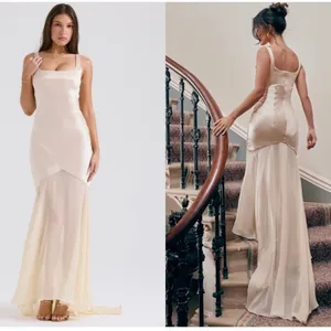 NWOT HOUSE OF CB 'Vittoria' Champagne Chiffon Floor Length Gown sz S thumbnail 3