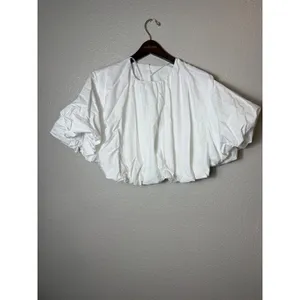 NWT ZARA Balloon‎ Poplin Top White Puff Sleeve Blouse Size S thumbnail 2