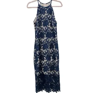 Keepsake Blue True Love Lace Midi Sleeveless Cocktail Dress Medium‎ thumbnail 2