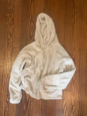 fuzzy zip up with hood Tan thumbnail 2