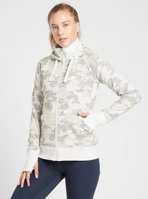 Athleta Triumph Printed Hoodie Jacket, Grey Gypsum Camo Size Small Activewear thumbnail 1