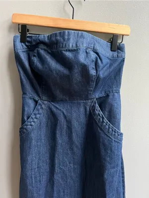 Velvet Heart Strapless Dark Denim Midi Dress Raw Hem Size XS thumbnail 3