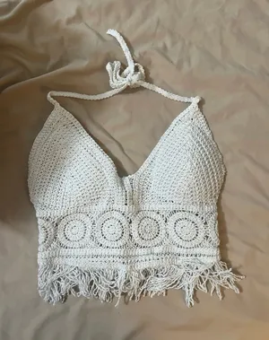 Crochet Halter Top White thumbnail 1