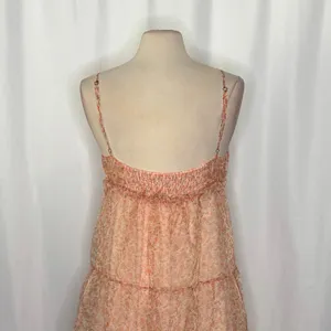ZARA Organza Pink Peach Floral Maxi Dress Tiered Sundress Summer Vacation Medium thumbnail 10