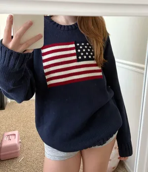 Brandy Melville Navy Blue Knit American Flag Sweater thumbnail 1