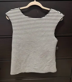 Maeve black and white striped open back tank thumbnail 1