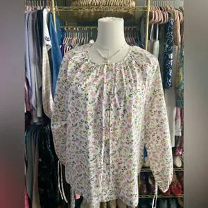 J.Crew Tie-Sleeve Button-Front Cotton Poplin Blouse Meadow Floral Cottagecore M thumbnail 4