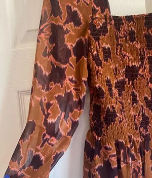 Nine West size medium brown purple floral sheer smocked long sleeve blouse thumbnail 4