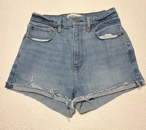 Abercrombie & Fitch Light Blue Distressed Denim Cutoff Shorts thumbnail 1