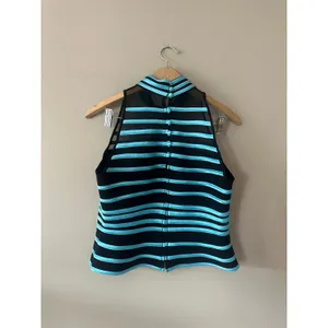 JS Collections Black and Blue Striped Mesh Mock Neck Top Size 14 thumbnail 8