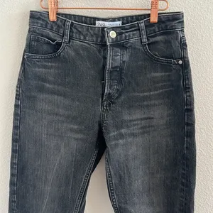 Zara Black Washed Denim Button Fly Straight Denim USA 6 thumbnail 3