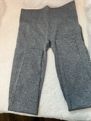 Workout Yoga Athletic Leggings Heather Gray Banded Waist thumbnail 4