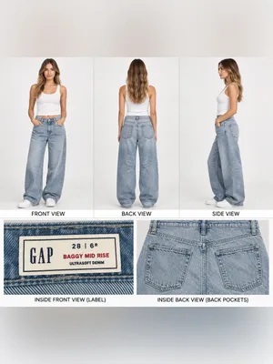 GAP Baggy Mid Rise Jeans Women’s 28/6 Regular Light Wash Wide Leg NWT $79.95 thumbnail 2