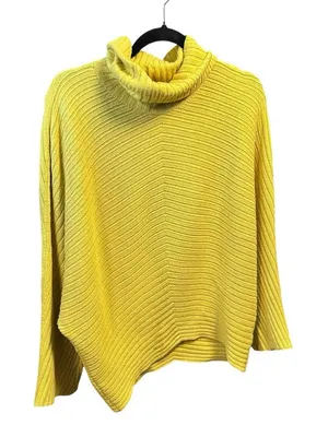 Anthropologie Moth Mustard Yellow Ribbed Knit Turtleneck Sweater Poncho‎ Size S thumbnail 1