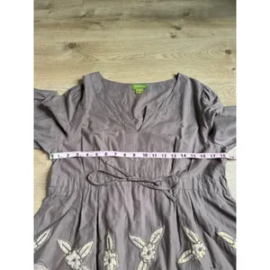 Vintage Femme tunic drawstring waist cotton embroidered flowers brown size L thumbnail 8