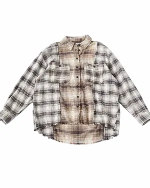 Urban Outfitters Plaid Flannel Shirt Oversized Mixed Media Brown S thumbnail 3