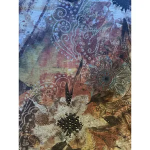 Jess & Jane Tunic Top Boho Abstract Floral Multicolor Artsy Sharkbite Hem Large thumbnail 4