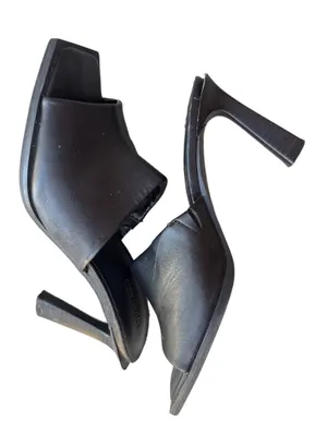 Open Edit Black Leather Square-Toe Slide Mules thumbnail 3