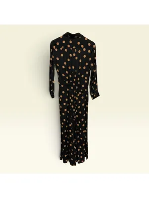 Anthropologie Black and Tan Polka Dot Midi Dress Size 4 thumbnail 2