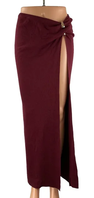 PRETTYLITTLETHING Red Draped High Side Slit Swim Cover Up Maxi Bodycon Skirt S thumbnail 1