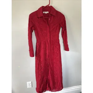Zara Women eyelet embroidered dress Red 8420/916 Size XS x-small thumbnail 3