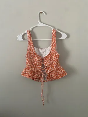 Mabel MARBLE Orange and White Floral Crop Top thumbnail 2