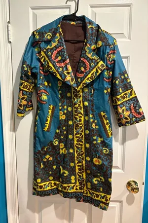 Retro duster jacket whimsygoth boho maximalist floral brown blue sz M thumbnail 1