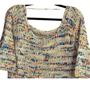 Zara Chunky Knit Relaxed Sweater 3/4 Sleeve Scoop Back S Multicolorfull Cream thumbnail 6