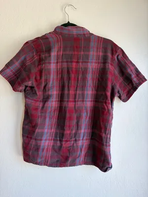 Pact casual short sleeve plaid top blouse size small red cotton thumbnail 5
