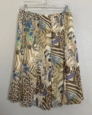 Laura Scott Animal Print Skirt Medium Pleated Patchwork Bohemian Boho Festival Artsy Y2K thumbnail 1