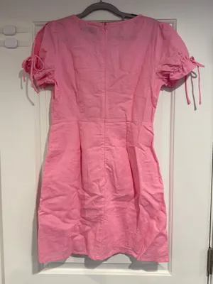 Hello Molly Pink Mini Dress Women's Size M V Neck Coquette Linen Cotton thumbnail 7