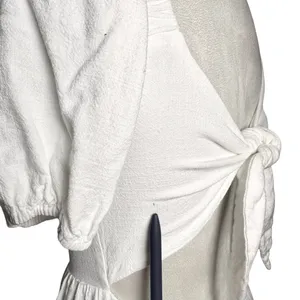 Sadie & Sage White Cottagecore Puff Sleeve Tie‎ Back Midi Dress Boho Prairie S thumbnail 8