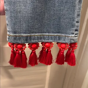 Anthropologie Pilcro Slim Boyfriend Jeans with Red Tassels thumbnail 5