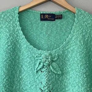 80s Vintage Pointelle Sweater Size L Green Dainty Cottagecore Summer Romantic thumbnail 2