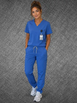 Mandala Blue V-Neck Medical Scrub Top Stretch Uniform Shirt Size Small thumbnail 3