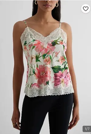 Express White Floral Satin Lace Trim Cami thumbnail 1