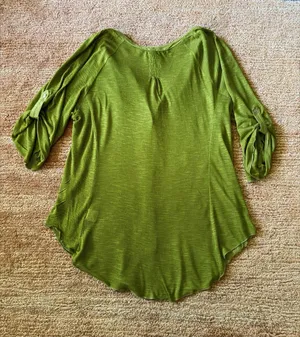 TINY Anthropologie Olive Green Embroidered Roll Tab Tunic Blouse S thumbnail 9