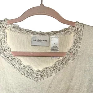 Liz Claiborne LizSport Ivory Sweater Tank‎ Top Medium Crochet Trim Sleeveless thumbnail 3