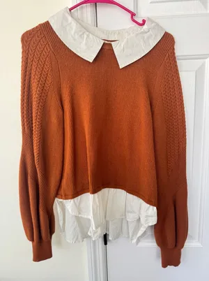 Maeve Anthropologie Rust Orange‎ Layered Sweater Peter Pan Collar Mixed Small thumbnail 1