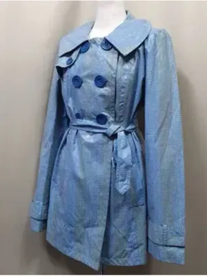 NWT Tulle for Anthropologie Light Blue Double-Breasted Trench Rain coat w/ Belt thumbnail 1