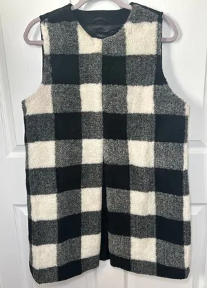 Talbots Buffalo Plaid Vest Faux Fur Sleeveless Outerwear Layering Medium Wool‎ thumbnail 1