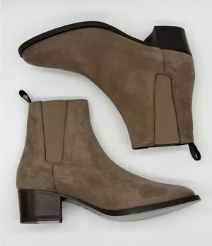 New Ann Mashburn Ankle Boots Womens 37 Taupe Suede Italian Chelsea Ankle Boot thumbnail 1