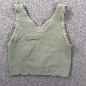 Spiritual Gangster Women's XS/S Ribbed Scalloped V-Neck Cropped Tank Top Green thumbnail 6
