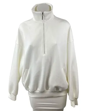 Commense Women's White Quarter Zip High Neck Long Sleeve Sweater Sweatshirt Sz S thumbnail 1