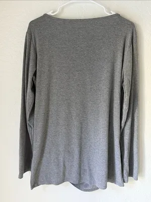 Gray Long-Sleeve Twist-Hem Top with V-Neck and Crisscross Detail Size Large thumbnail 5