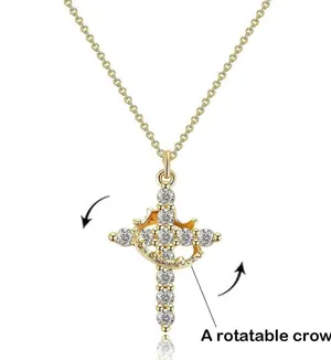Cross Crown Zirconia Necklace Gold thumbnail 7