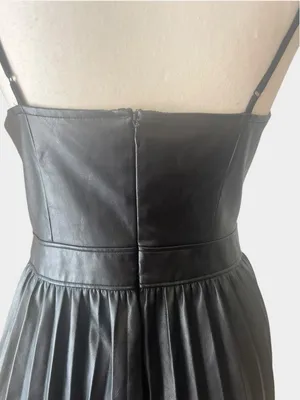 Express Black Faux Leather Pleated Midi Dress Lace Trim Small Goth thumbnail 7